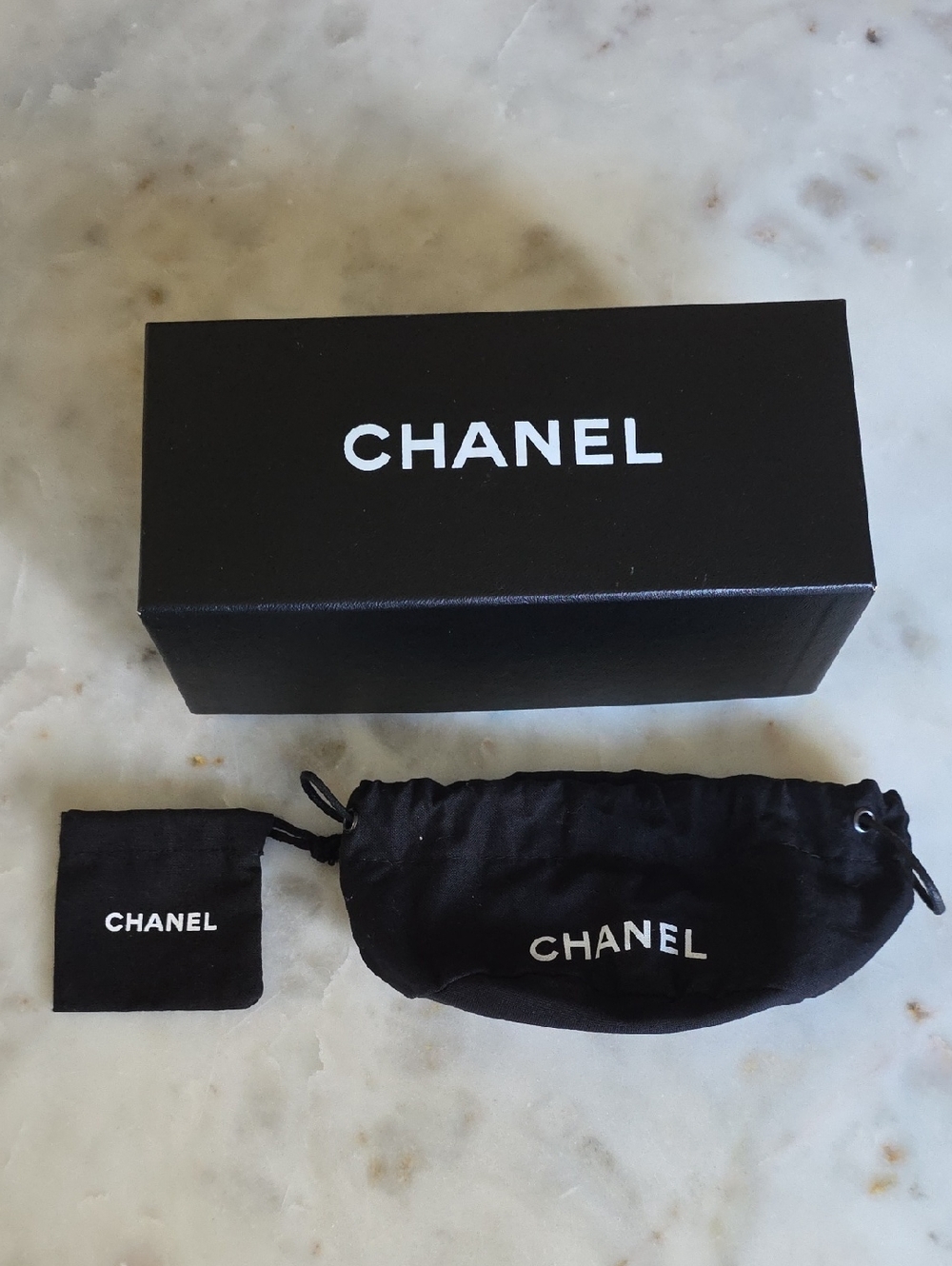 Authentic CHANEL Black Box, Pouch and Cloth Set For Accessory & Jewelry
